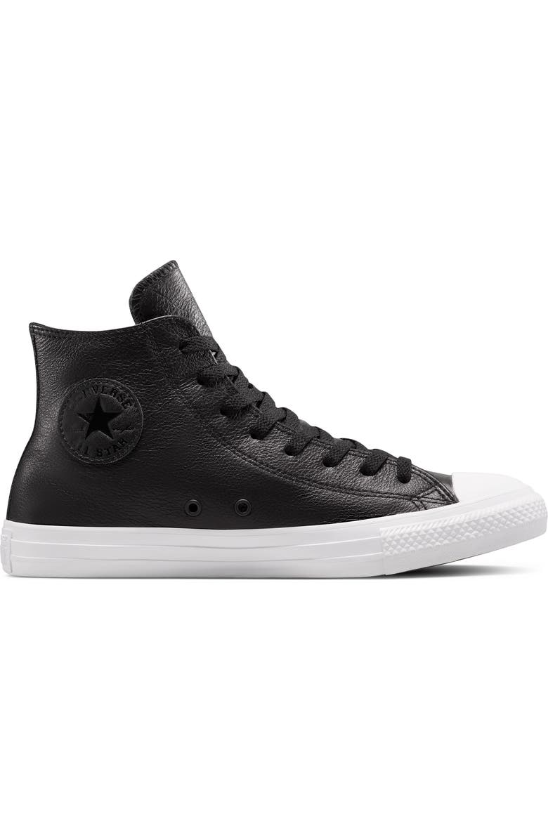 Converse Chuck Taylor<sup>®</sup> All Star<sup>®</sup> Water Repellent Leather High Top Sneaker, Alternate, color, Black/ Black/ White