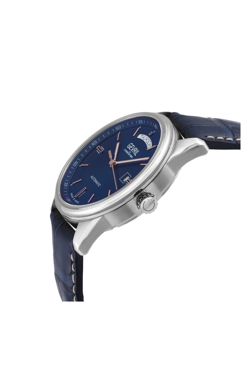 Excelsior Croc Embossed Leather Strap Watch, 42mm, Alternate, color, BLUE