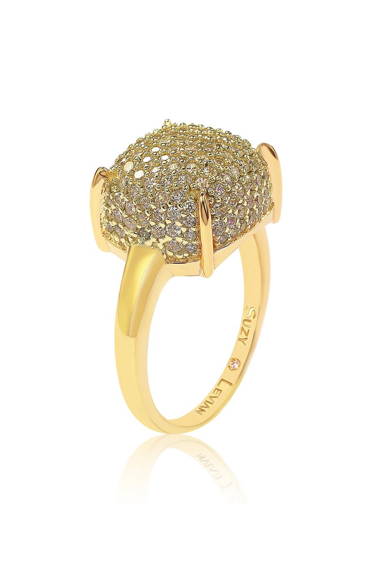 Yellow-Tone Sterling Silver Prong Set Cushion Shape Pave CZ Ring, Main, color, YELLOW