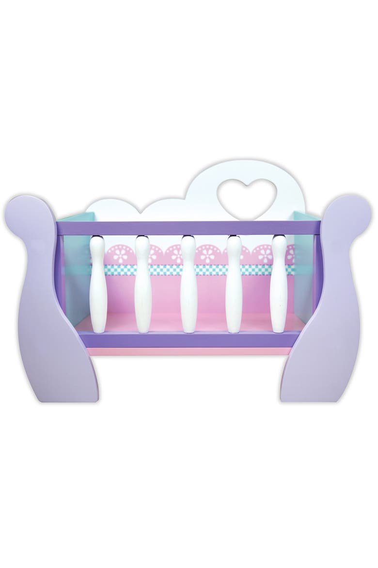 Wooden Baby Doll Cradle, Pink Purple White, Fits Up to 18 Inches, Alternate, color, Multicolored