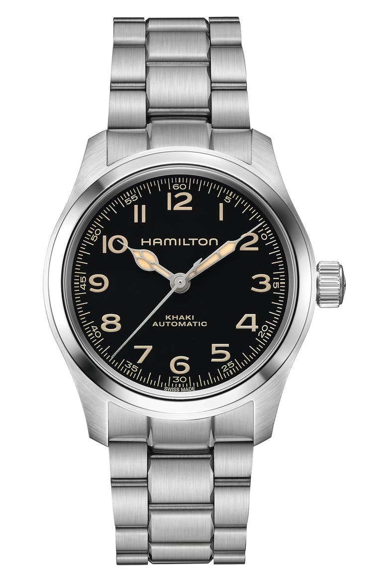 Khaki Field Automatic Bracelet Watch, 38mm, Main, color, BLACK