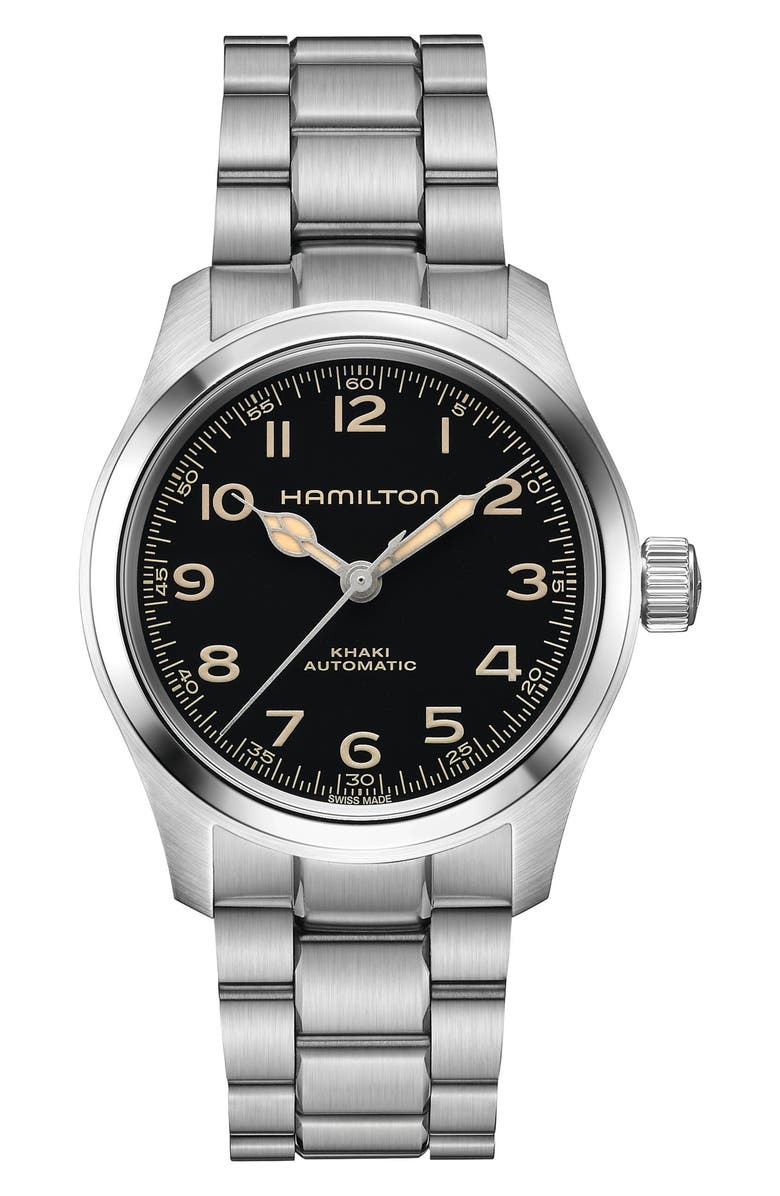 Hamilton Khaki Field Automatic Bracelet Watch, 38mm, Main, color, Black