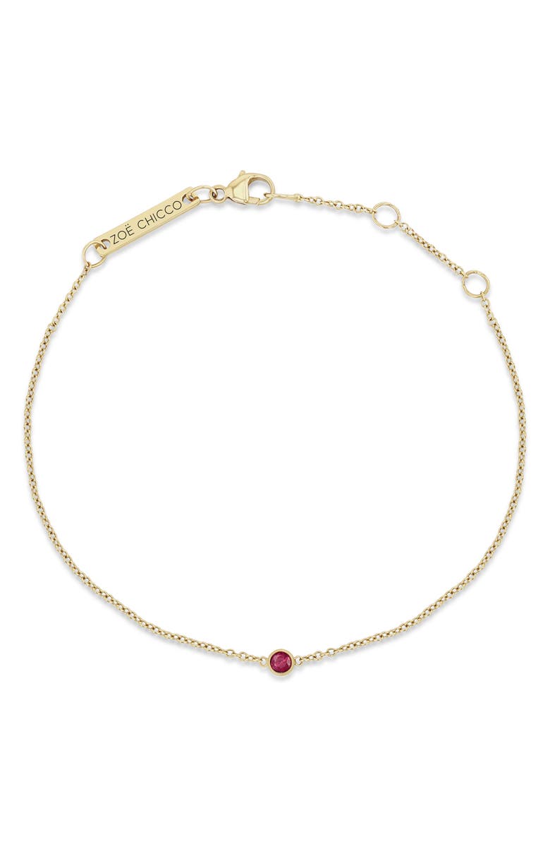 Zoë Chicco Bezel Gemstone Pendant Bracelet, Main, color, Yellow Gold/ Ruby