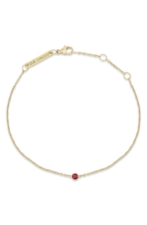 14K Gold Bezel Gemstone Pendant Bracelet