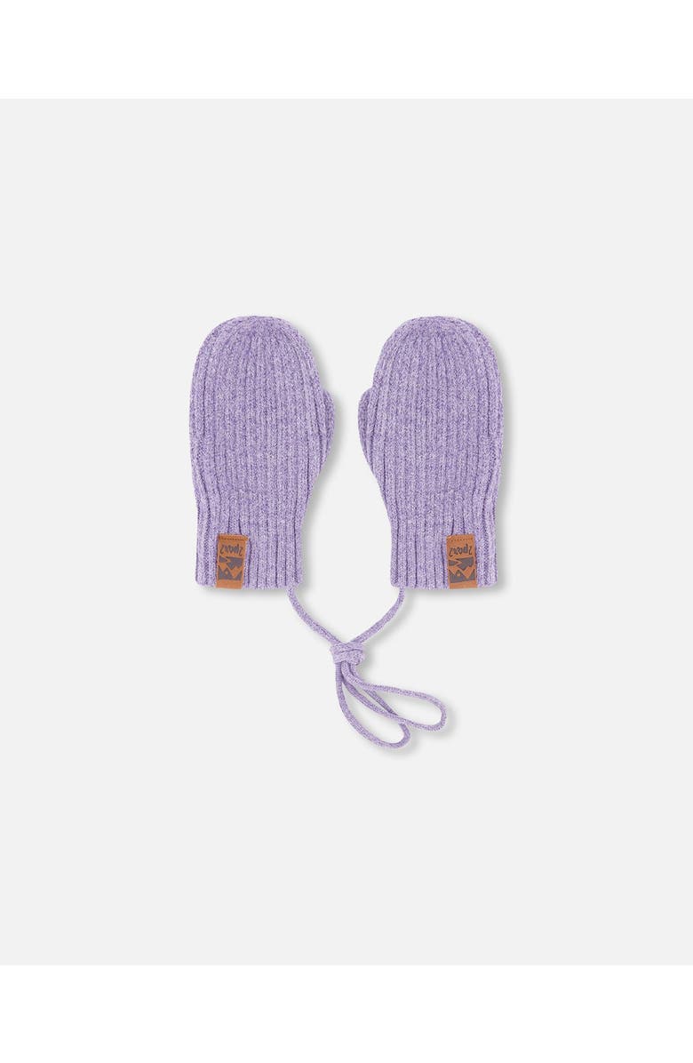 Deux par Deux Girl Rib Knit Mittens with Cord, Main, color, Lavender