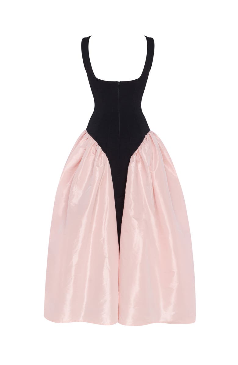 Milla Corset Dress On Straps With A Glossy Midi Skirt, Alternate, color, Black&Pink