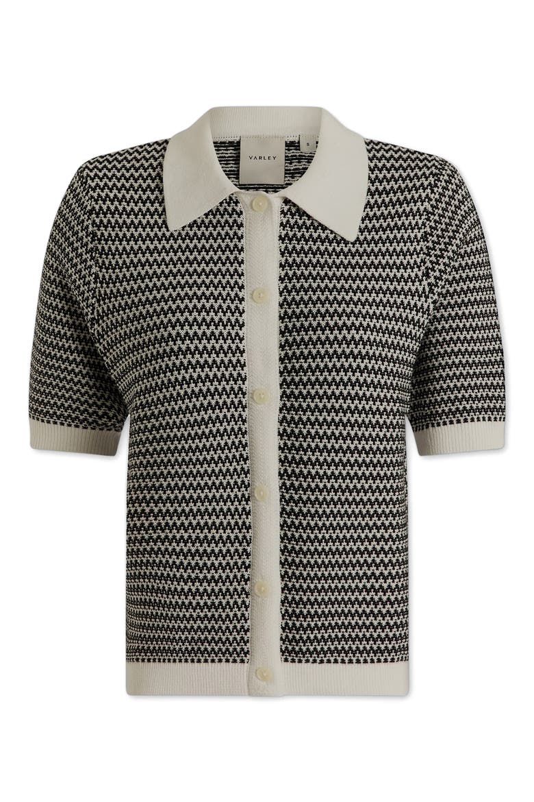 Gaelle Polo Cardigan, Alternate, color, SNOW WHITE / BLACK