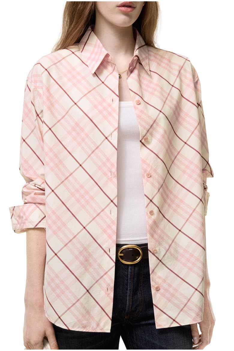 Relaxed Fit Check Cotton Shirt, Main, color, Flora pink