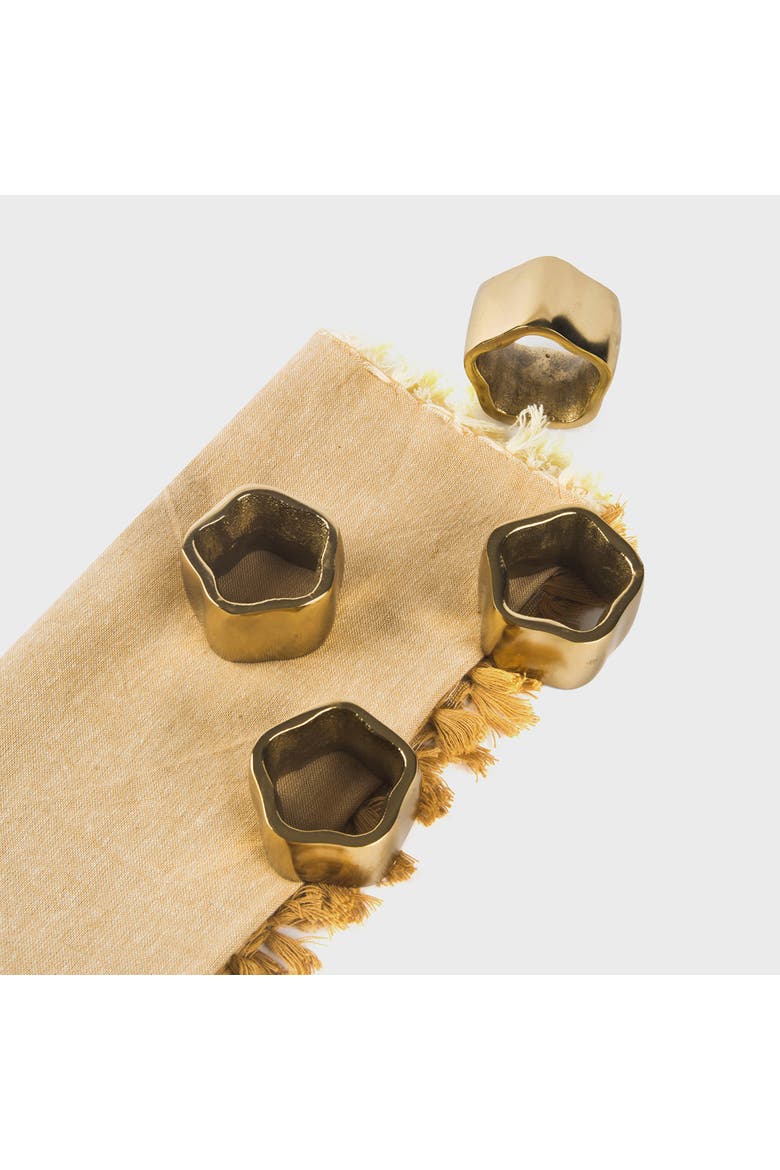 Gold Sculpted Handcrafted Napkin Ring Gift Box Set, Alternate, color, Gold