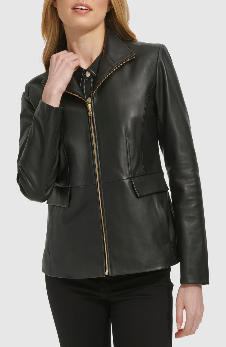 Cole Haan Wing Collar Leather Jacket, Alternate, color, Black