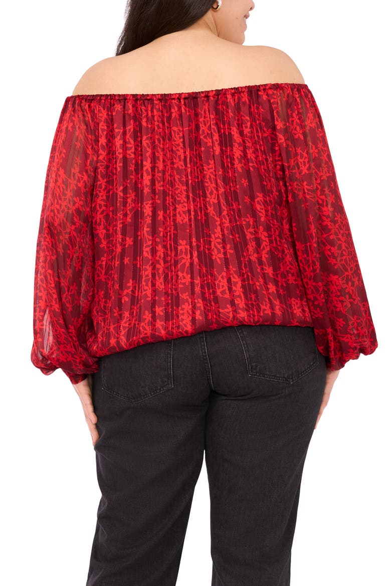 Floral Metallic Print Off the Shoulder Top, Alternate, color, CRIMSON