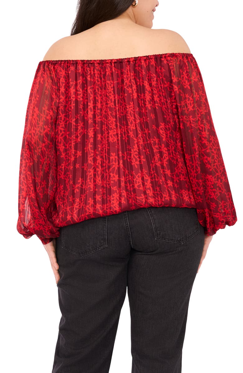 Vince Camuto Floral Metallic Print Off the Shoulder Top, Alternate, color, Crimson