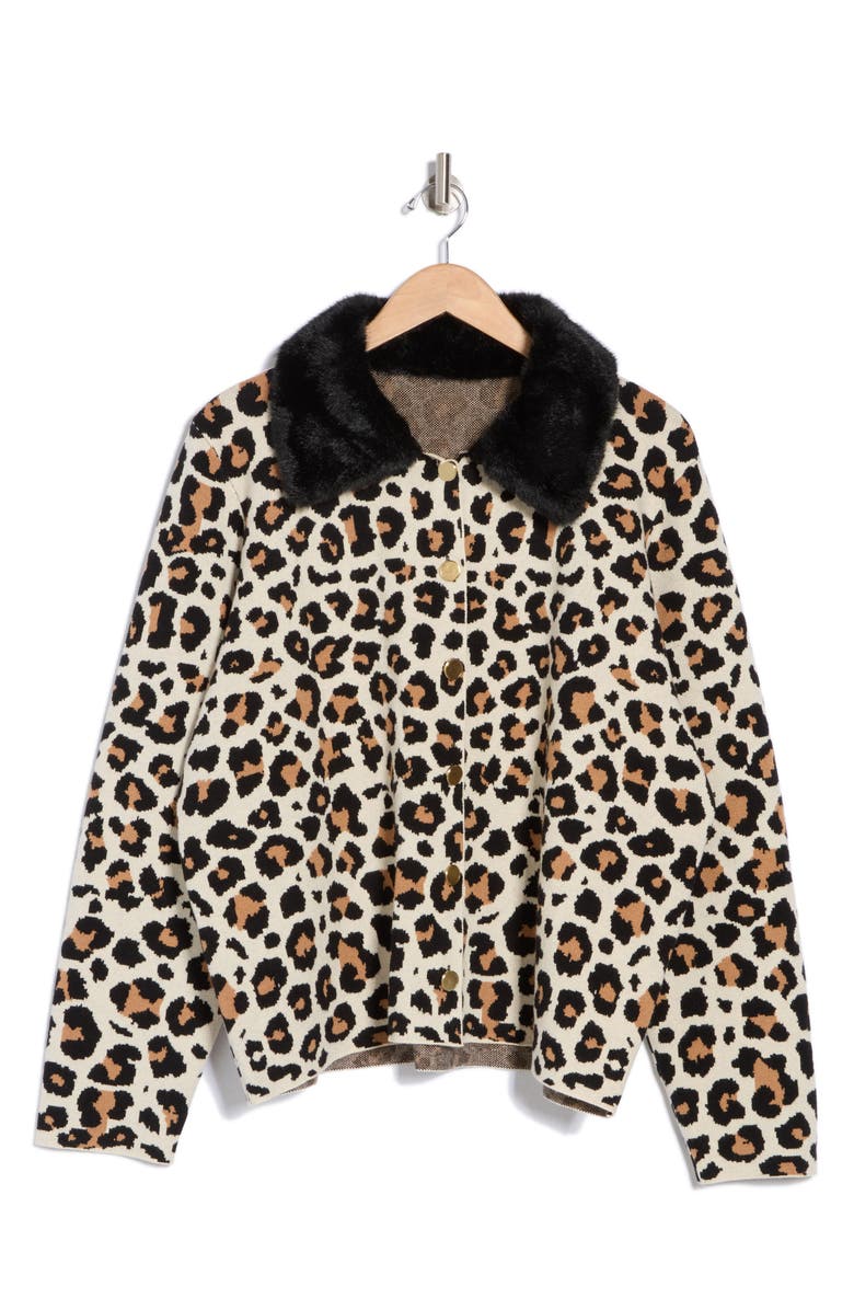 BY DESIGN Isa Faux Fur Collared Cardigan, Alternate, color, Keira Leopard