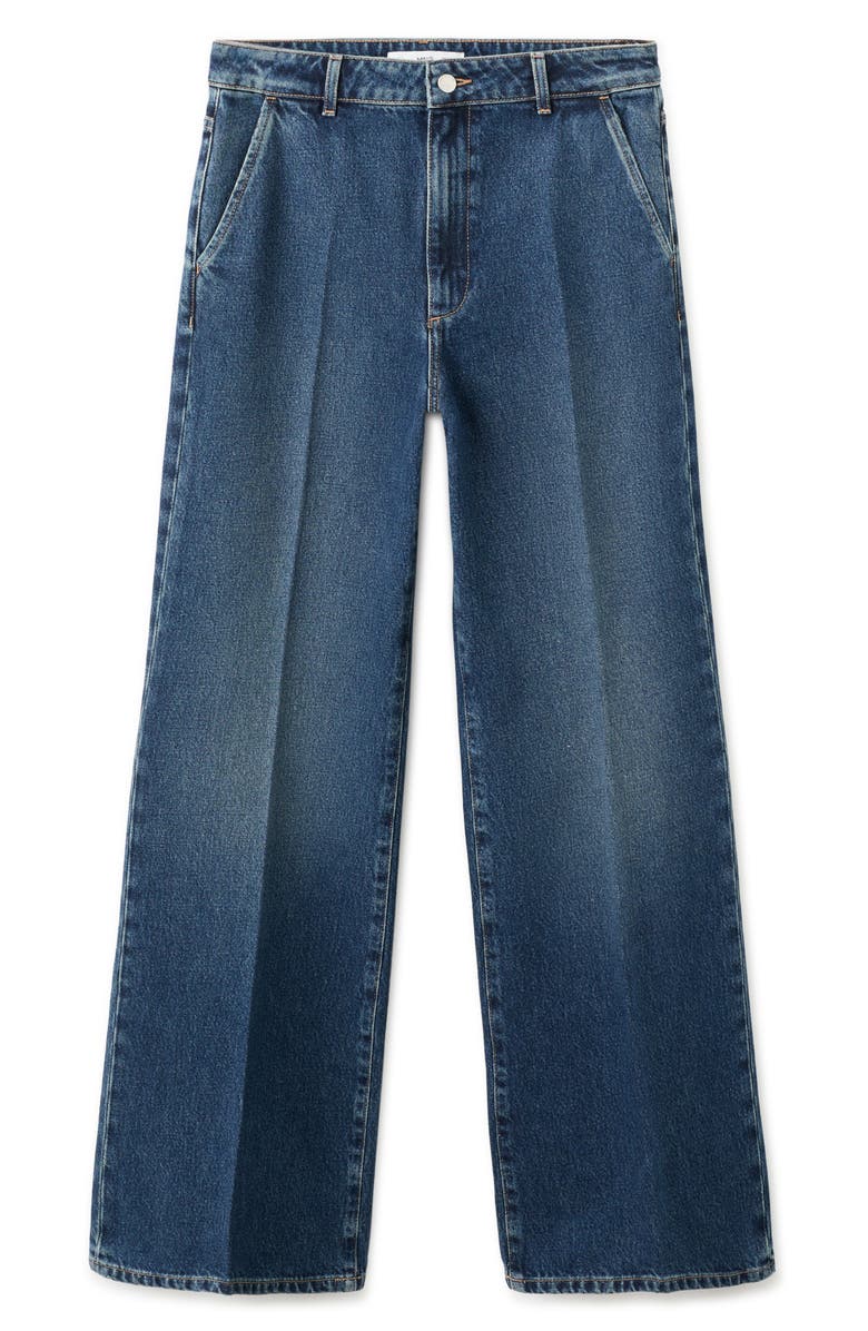 MANGO Slant Pocket Mid Rise Wide Leg Jeans, Alternate, color, Dark Blue