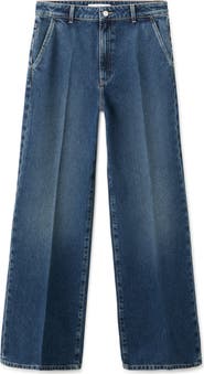 MANGO Slant Pocket Mid Rise Wide Leg Jeans