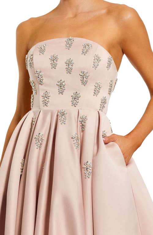 Mac Duggal Crystal Embellished Strapless Satin A-line Dress In Pink