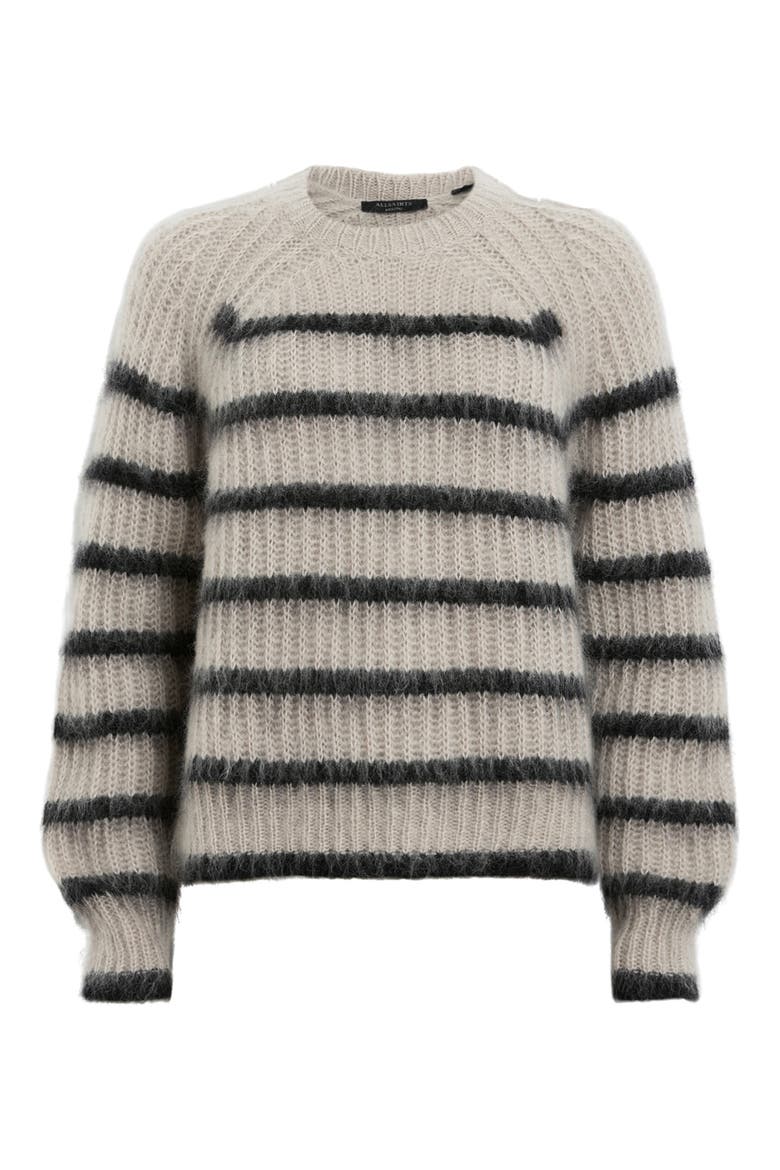 Riga Stripe Crewneck Sweater, Alternate, color, FAWN BROWN / BLACK