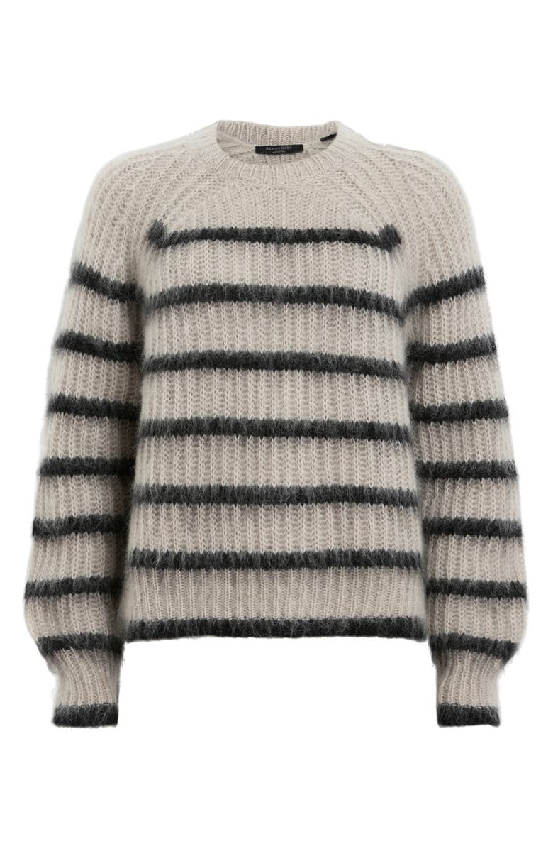 AllSaints Riga Stripe Crewneck Sweater, Alternate, color, Fawn Brown / Black
