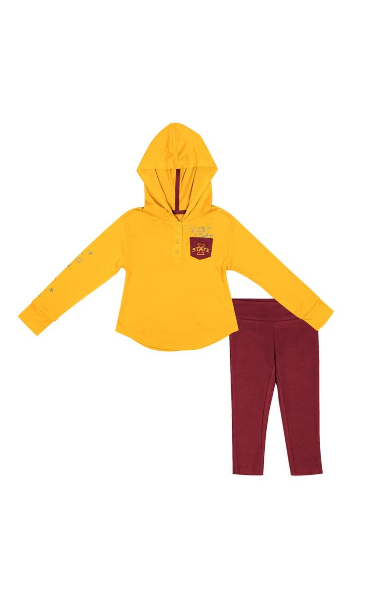 COLOSSEUM Girls Toddler Colosseum Gold/Cardinal Iowa State Cyclones Most Delightful Way Long Sleeve Hoodie T-Shirt & Leggings Set, Alternate, color,