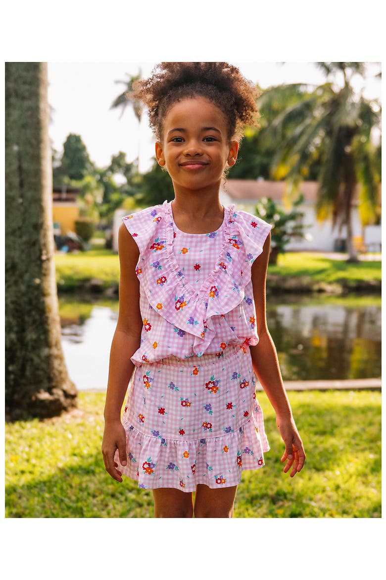 Girls Breezy Woven Skort, Main, color, Pink Gingham Floral