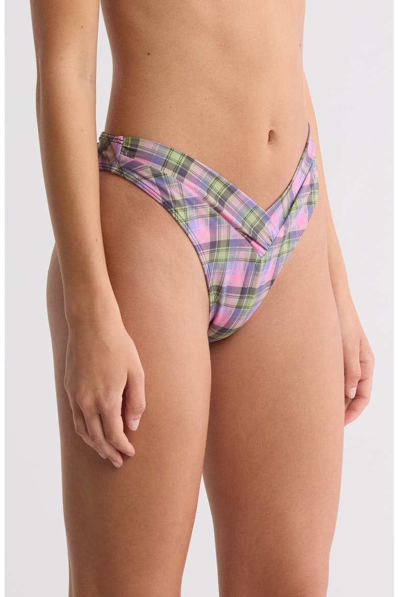 Emie High Leg V-Cut Bikini Bottoms, Alternate, color, VICTORIA PLAID