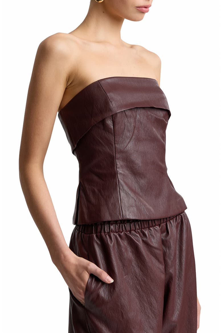 Foldover Strapless Faux Leather Top, Alternate, color, BORDEAUX