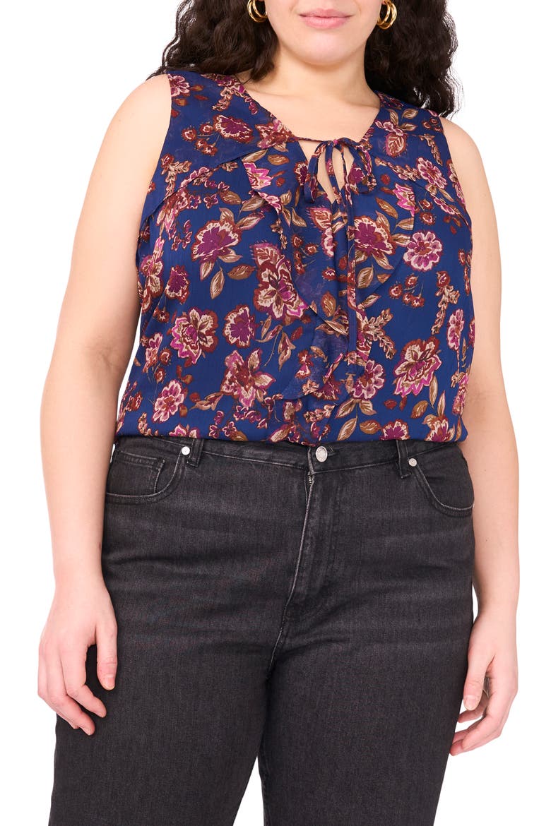 Floral Ruffle Neck Sleeveless Top, Main, color, DEEP SKY