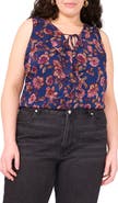 Vince Camuto Floral Ruffle Neck Sleeveless Top