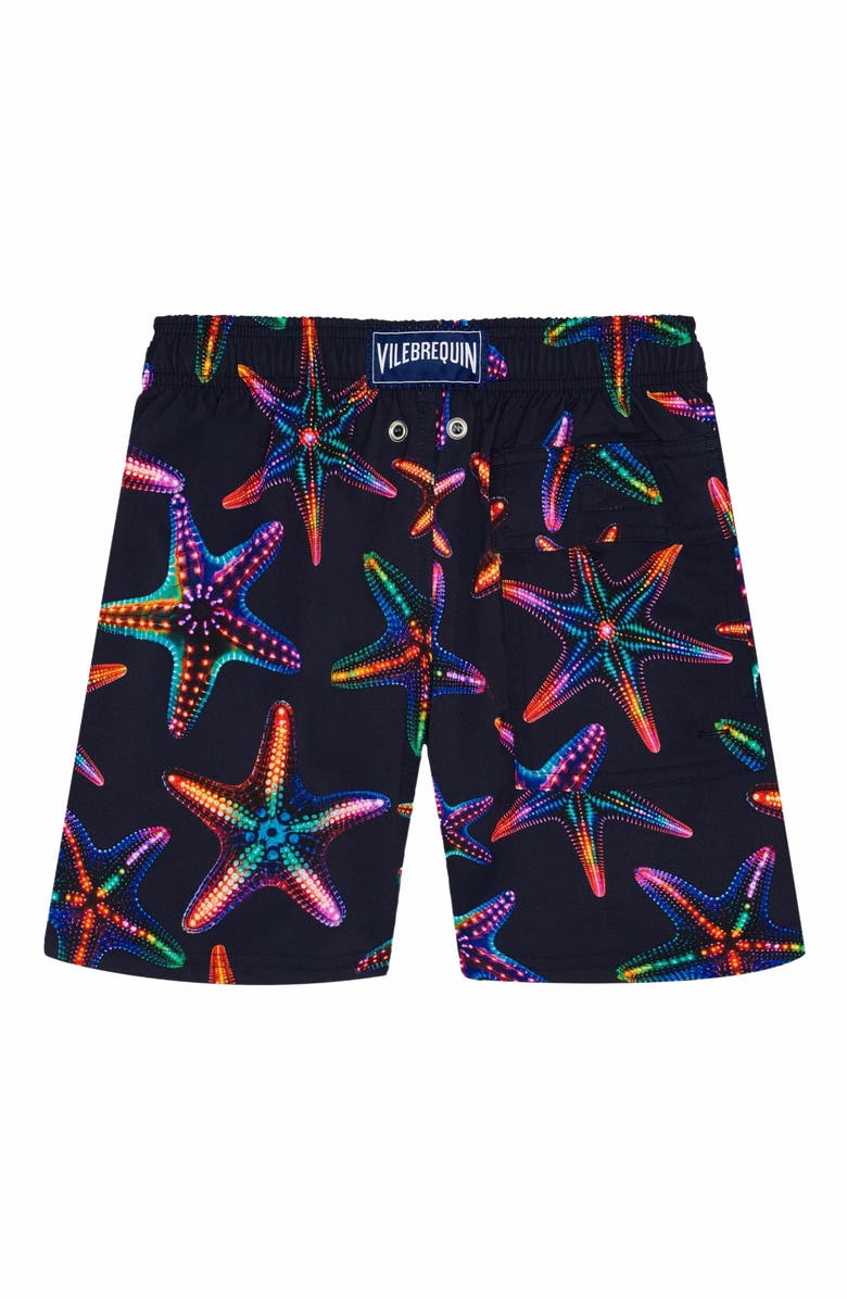 Vilebrequin Kids' Disco Stars Stretch Swim Shorts, Alternate, color, Bleu Marine