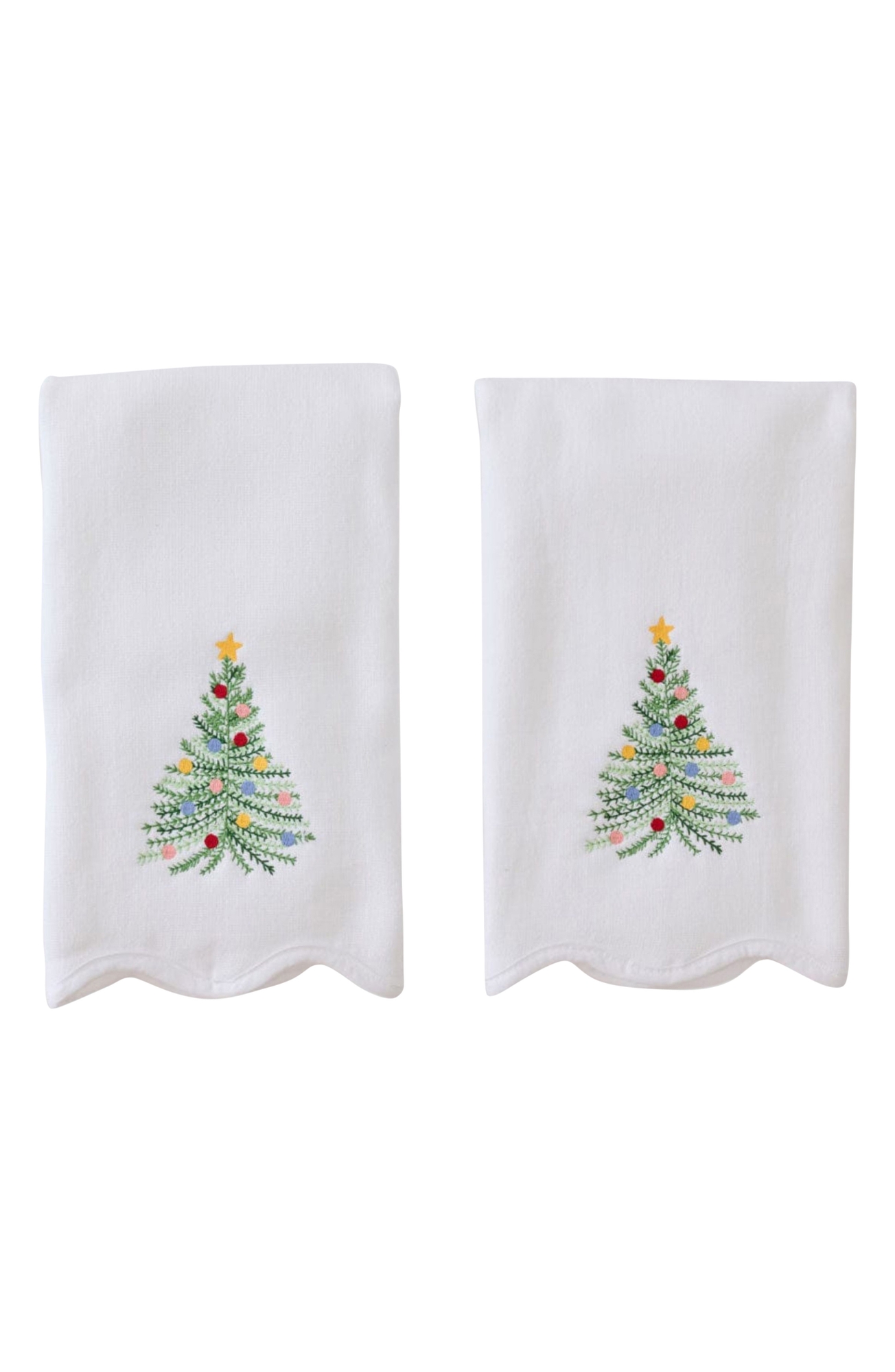 WEEZIE Set of 2 Scallop Powder Bath Towels - Holiday Tree