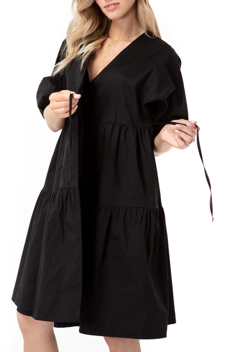 Waterfall Tie Waist A-Line Maternity/Nursing Wrap Dress, Alternate, color, BLACK