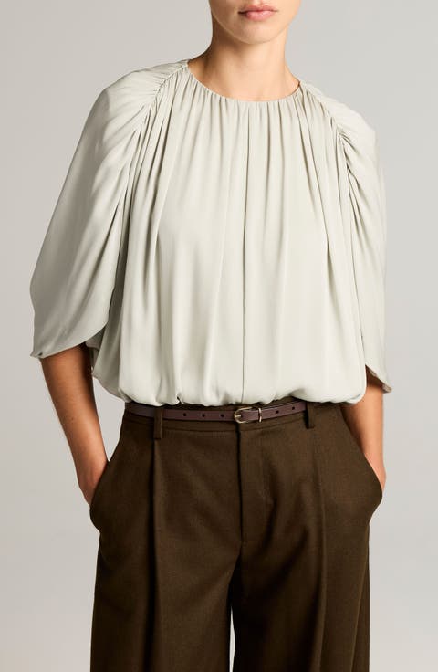 Gathered Silk Cape Bubble Top