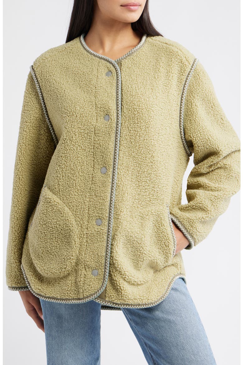 Emmersyn UGGbraid Trim High Pile Fleece Coat, Main, color, MUTED BRASS
