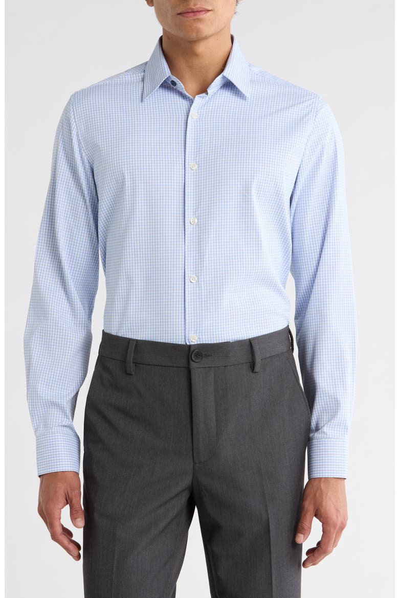Grid Print Slim Fit Dress Shirt, Main, color, BLUE