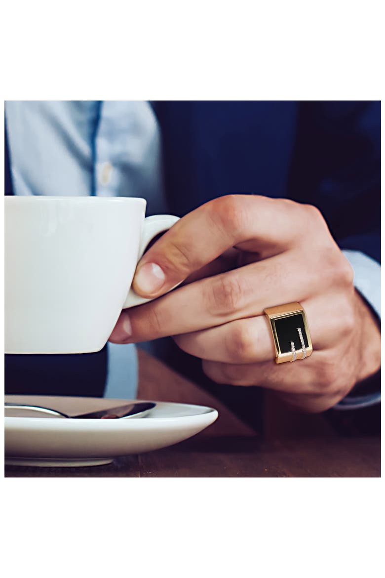 Men's Square Black Onyx & Diamond Ring - 0.13ct., Alternate, color, BLACK
