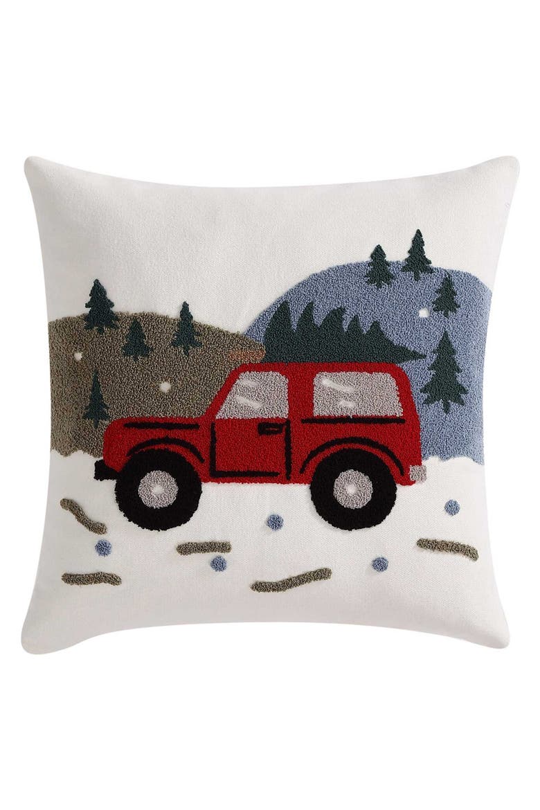 Holiday Truck Tree Cotton Decorative Pillow, Main, color, COCONUT/ BLUE/ RED