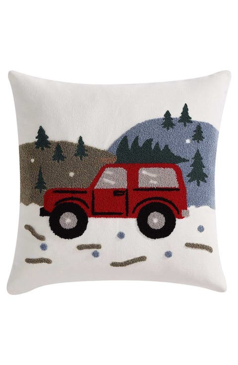 Holiday Truck Tree Cotton Decorative Pillow