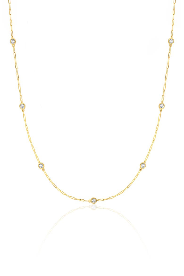 Aura Cubic Zirconia Station Necklace, Main, color, 18KYG/ CLEAR STONE