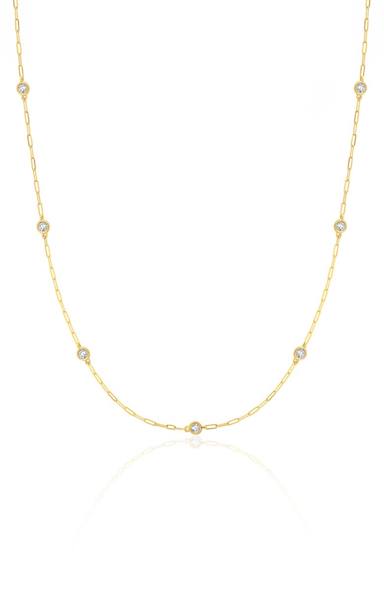 Crislu Aura Cubic Zirconia Station Necklace, Main, color, 18Kyg/ Clear Stone