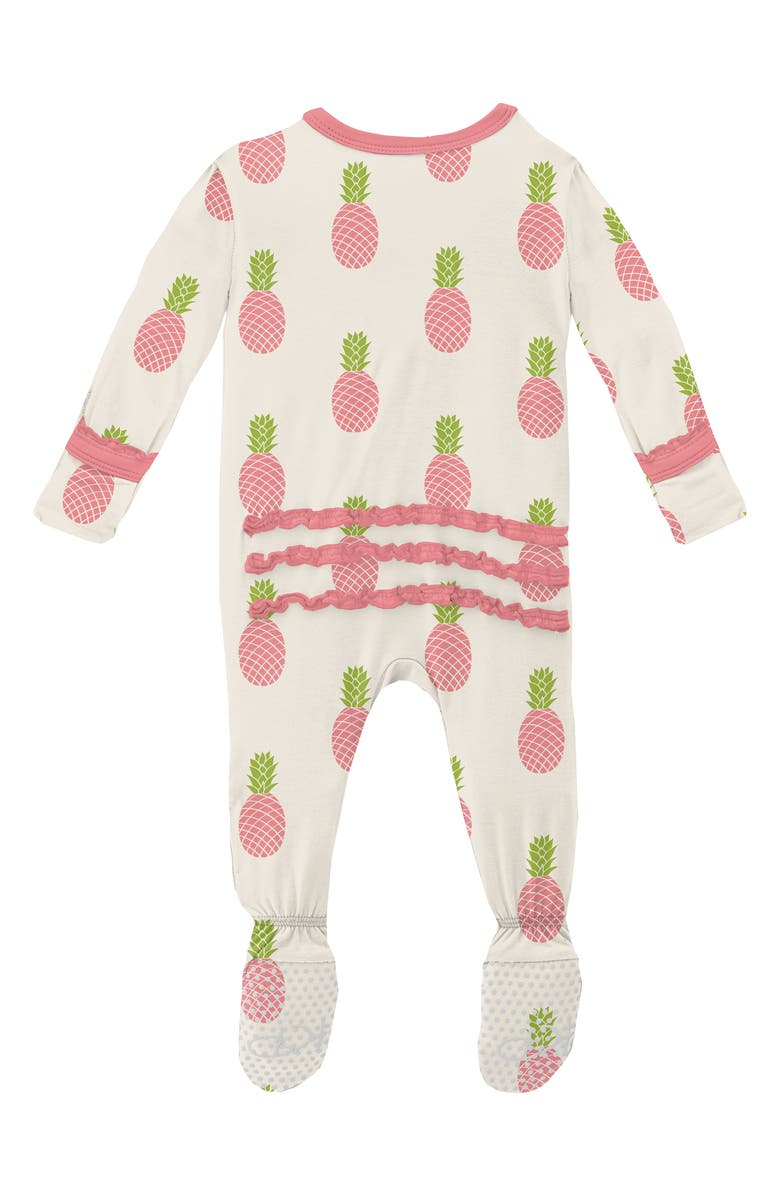 KicKee Pants Ruffle Trim Pineapple Print Zip Footie, Alternate, color, 