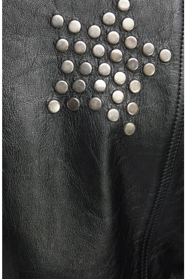 Contrast Lapel Studded Leather Jacket, Alternate, color, NOIR / CREME / COGNAC / SILVER