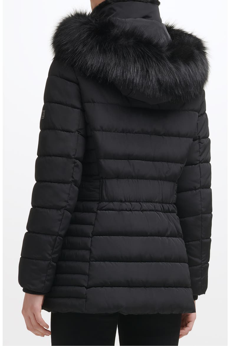 Hooded Puffer Coat with Faux Fur Trim, Alternate, color, BLACK