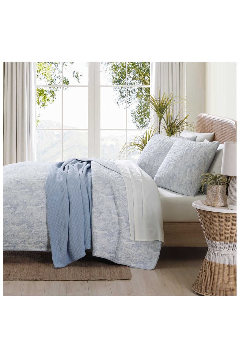 Distressed Water Leaves Reversible Quilt & Sham Set, Alternate, color, BLUE SKY