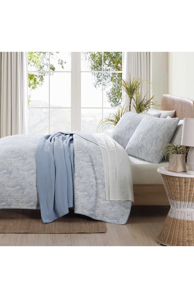 Tommy Bahama Distressed Water Leaves Reversible Quilt & Sham Set, Alternate, color, Blue Sky