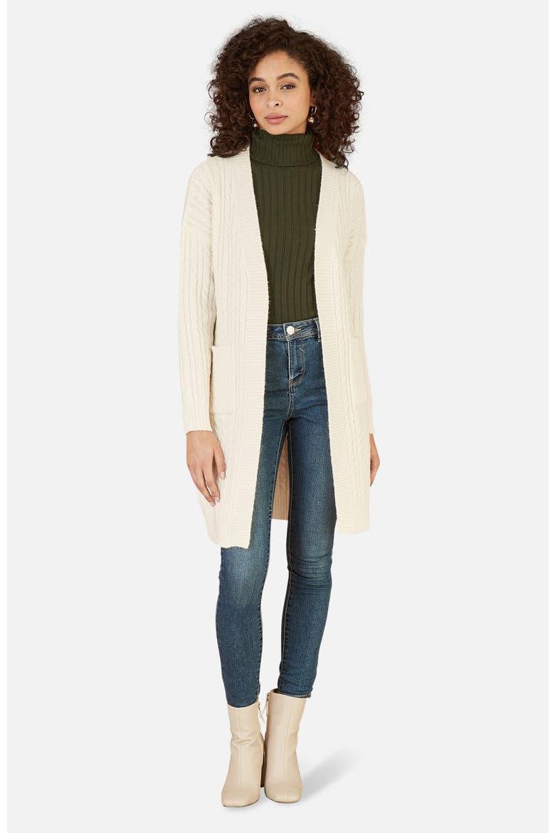 Cable Knit Long Sleeve Long Cardigan, Alternate, color, Ivory