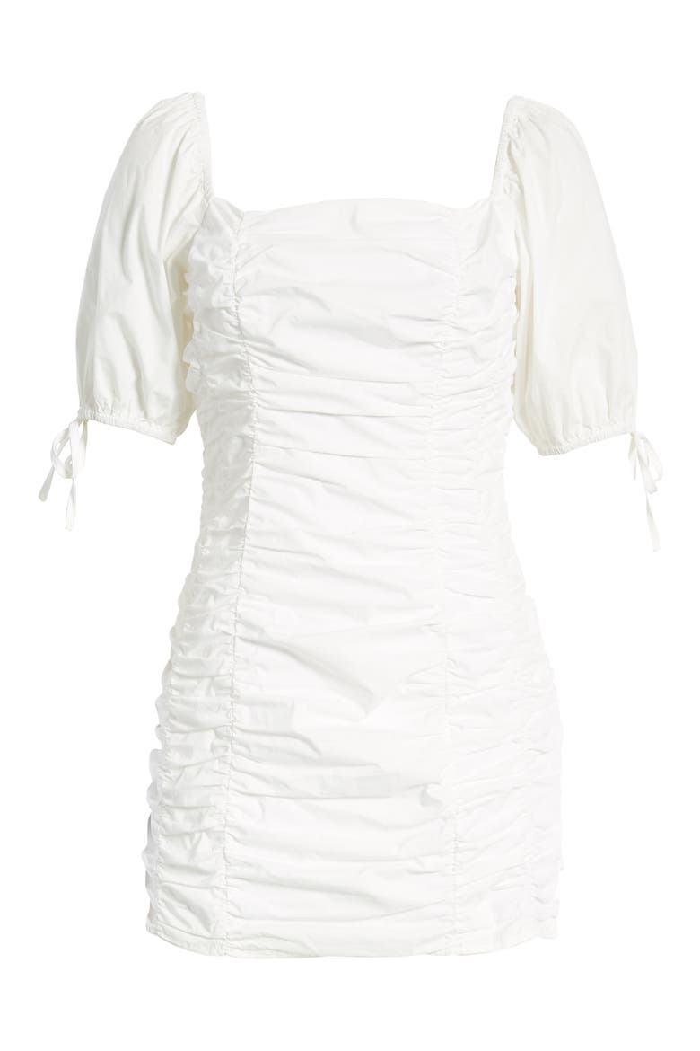 Shirred Cotton Minidress, Alternate, color, WHITE