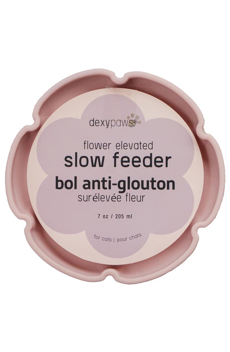 Dexypaws Flower Elevated Slow Feeder, Pink Blush, Silicone Cat Dish, Main, color, Pink