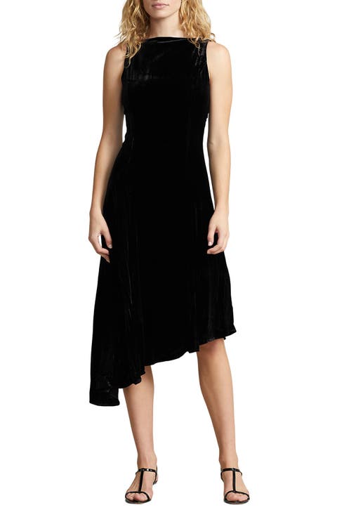 Gia Strapless Asymmetric Stretch Velvet Cocktail Dress