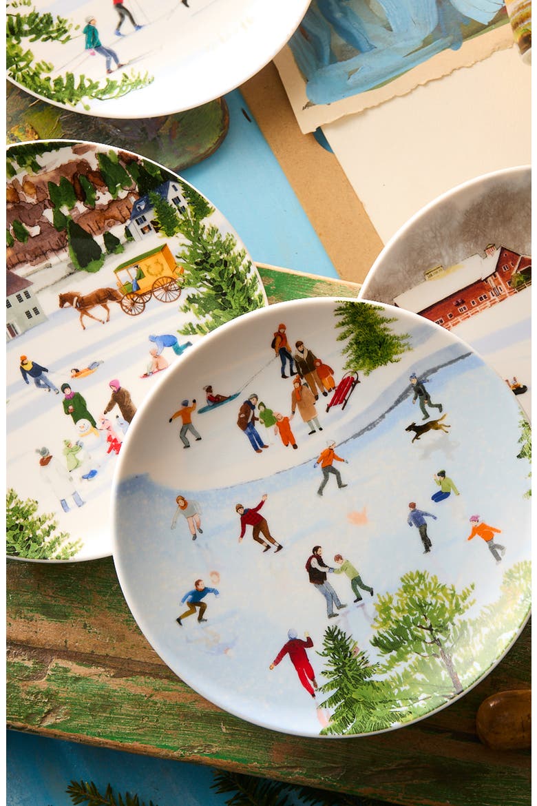 X Felix Doolittle "Winter Wonderland" Plates, Mixed Set of 4 - Porcelain, Alternate, color, MULTI