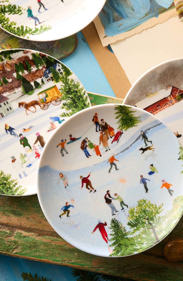 Caskata X Felix Doolittle "Winter Wonderland" Plates, Mixed Set of 4 - Porcelain, Alternate, color, Multi